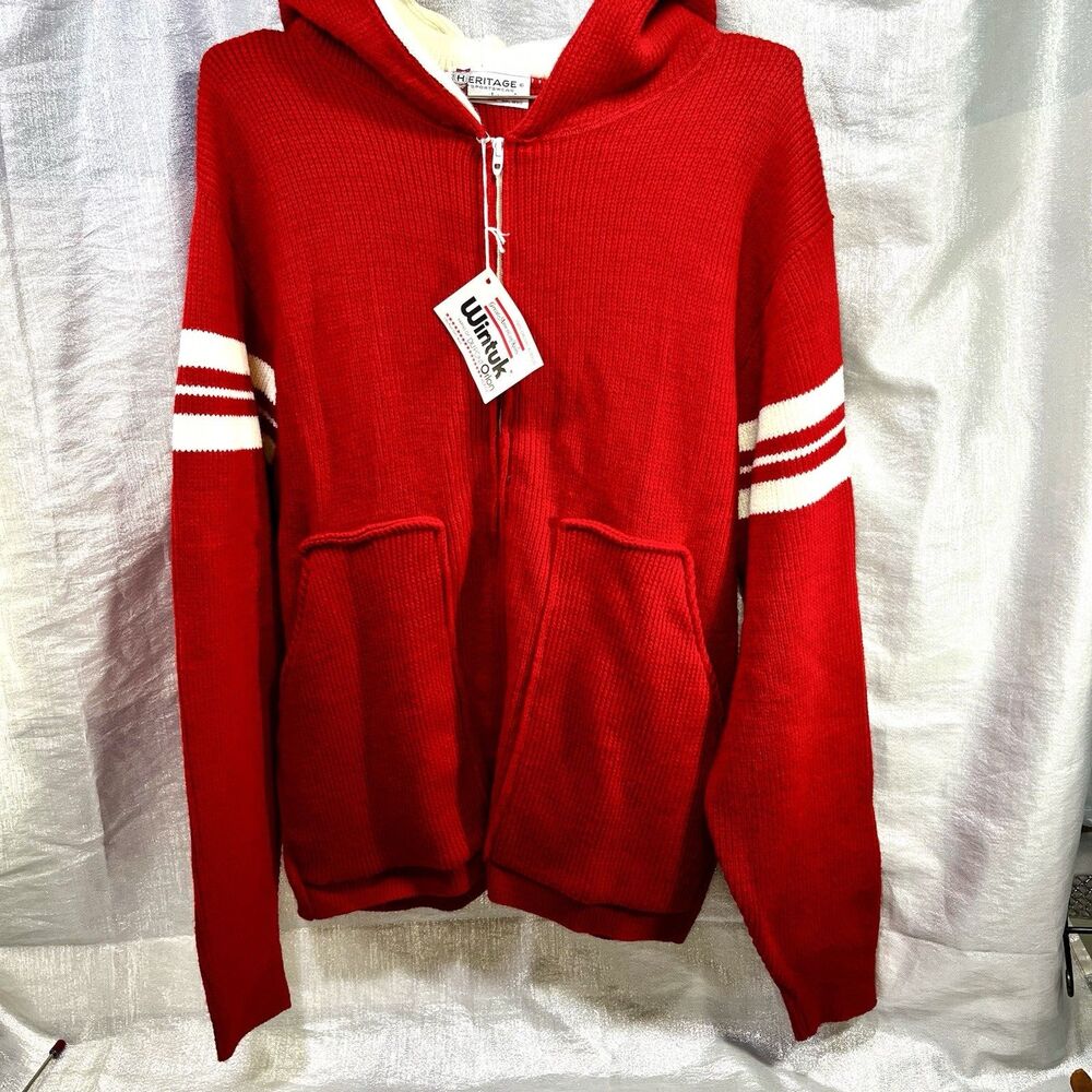 Vintage Heritage Wintuk Varsity Zip Up Red White Knitted Cardigan USA Size Large